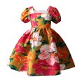 thumbnail image 1 of Pisexur Robe d'Été pour Fille à Volants, Robe Princesse à Fleurs, Manches Volantées, Extensible, Ligne A, Tournoyante, Robe de Fête avec Poches pour Enfants de 1 à 6 Ans, 1 of 9
