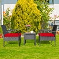 thumbnail image 3 of Patiojoy Ensemble de Patio 3 Pcs Mobilier d'Extérieur en Osier Rotin avec Coussins Rouge, 3 of 6