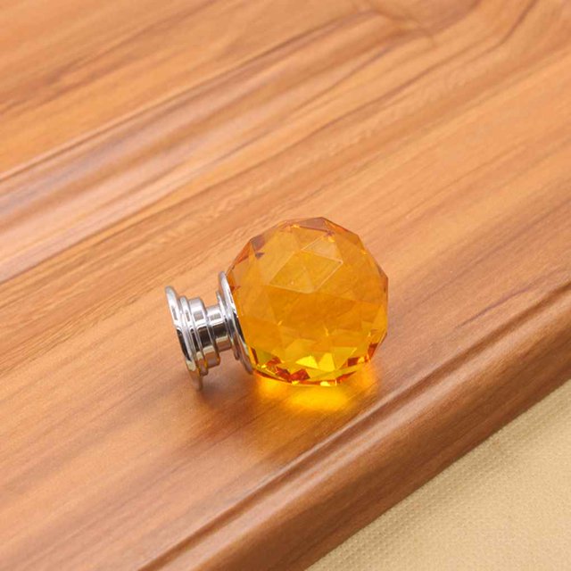 Poignée en Verre Cristal Sphérique Tiroir Poignée de Meuble Trou Unique - Jaune - 40mm