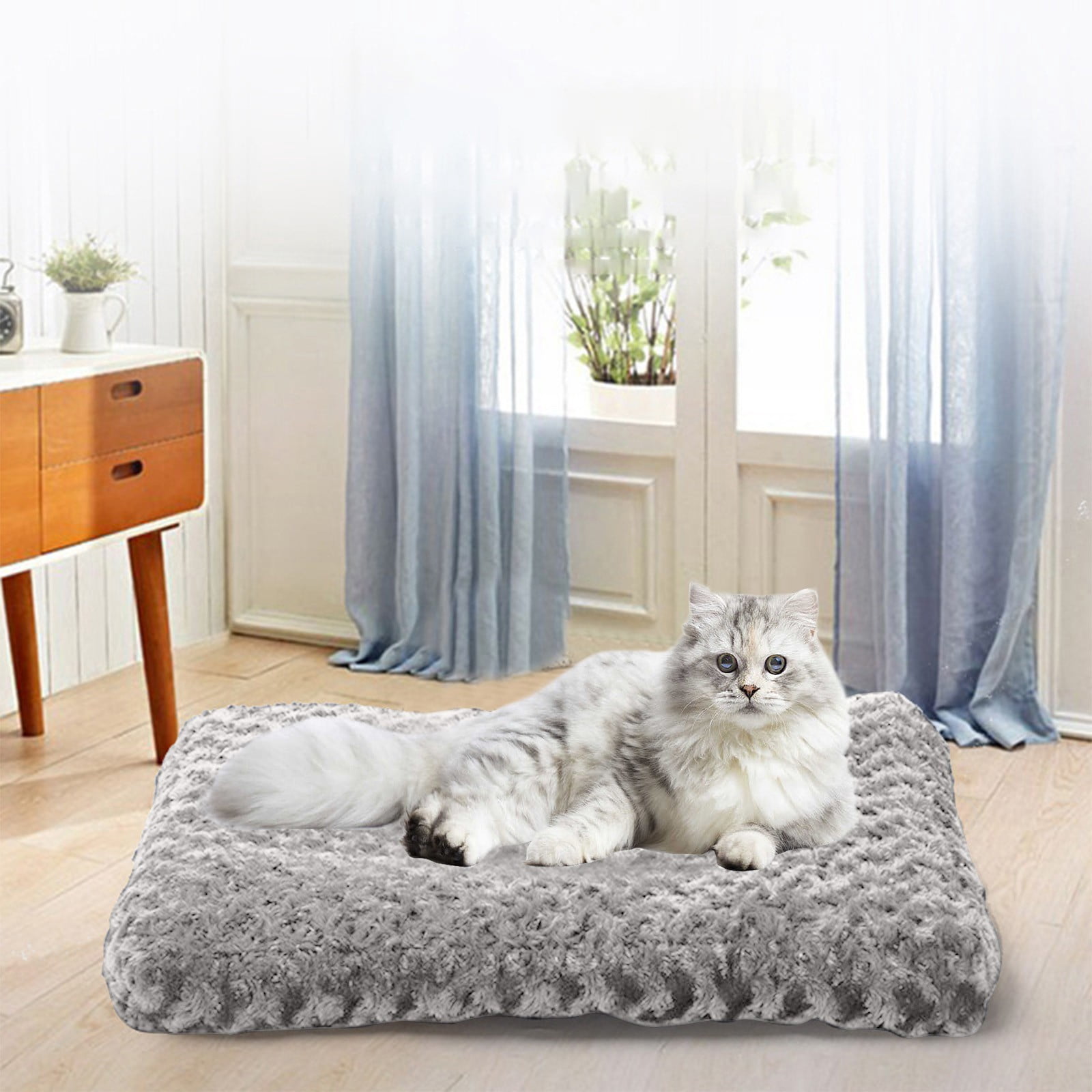 Meitianfacai 17''x11'' Pet Bed, Fluffy Plush Foam Dog Cat Bed With Removable Washable Cover, Waterproof Dog Mattress Nonskid Bottom, Comfy Anxiety Pet Bed Mat