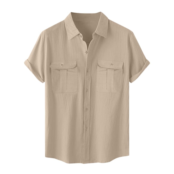 Tungbrin Chemises en Coton et Lin pour Hommes Été Col à Revers Manches Courtes Chemises Boutonnées Grandes Tailles Hauts de Plage avec Poches