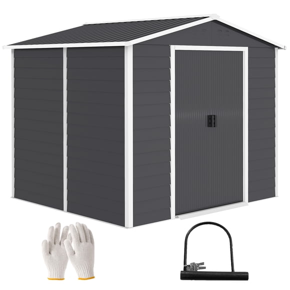 Outsunny 8'x7' Outdoor Storage Shed Garden Shed w/ Lock, Dark Grey