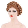 thumbnail image 1 of Harpily Fashion Women Beading Braid Hat Muslim Ruffle Cancer Wrap Cap Sleep Caps Satin Lined Hair Bonnets, 1 of 3
