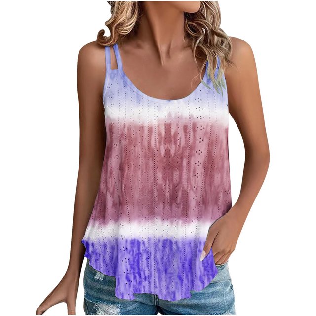 Plebaso Eyelet Tank Tops Womens Sleeveless Embroidery Tunic Print Summer Flowy Shirts for Beach Vacation