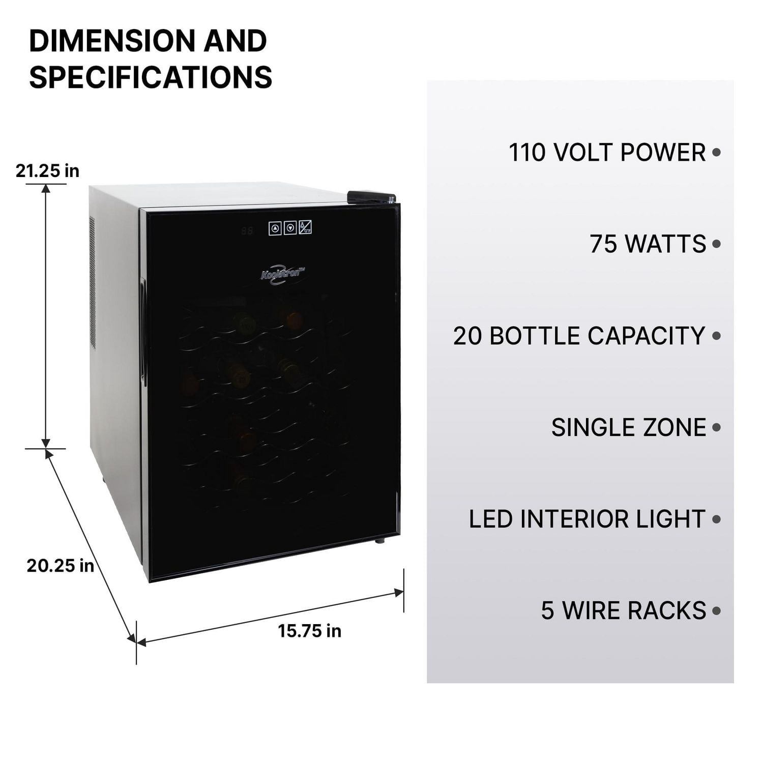 Koolatron 20 Bottle Thermoelectric Wine Cooler, Freestanding Wine Fridge with Digital Controls