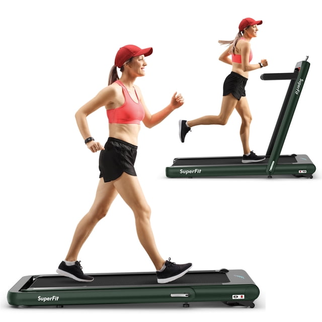 Gymax Tapis Roulant Pliant 2 en 1 4,75 Hp Machine de Course avec Appli et Télécommande Vert