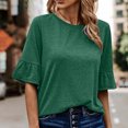 thumbnail image 2 of Pompotops Blouse d'Été Décontractée pour Femme à Manches Trois-Quarts, Col Rond, Hauts Unis, T-Shirt en Solde, 2 of 6
