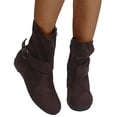 thumbnail image 1 of Bottes Mi-Mollet Décontractées pour Femmes, Mode, Boucle, Suède, Bout Rond, Plates, Sans Talons, Bottillons Courts, Hiver Automne, 1 of 7