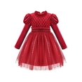 thumbnail image 1 of Robe Fille Rouge Strass Volant Col Montant Manches Bouffantes Fête de Noël 5 Ans, 1 of 6