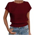 thumbnail image 1 of Pisexur Hauts d'Été pour Femmes, Hauts pour Femmes, Mode Printemps/été Décontractée Ample Col Rond Manches Courtes Hauts pour Dames Vin, 2TG, 1 of 6