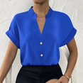thumbnail image 3 of Birdeem Hauts pour Femmes de Couleur Unie à Boutons T-Shirts à Col en V Blouse, 3 of 9