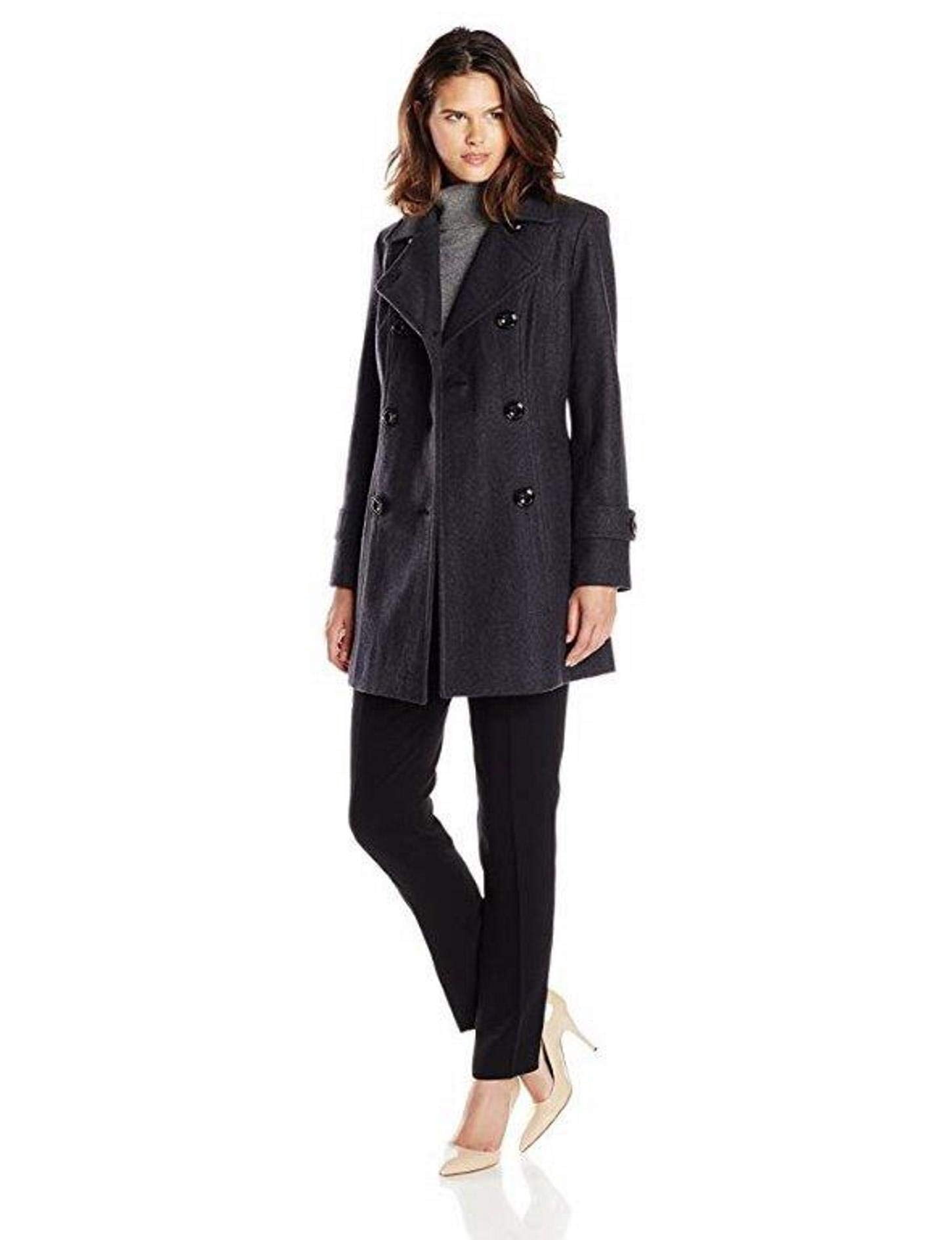 Anne Klein Manteau Classique à Double Boutonnage pour Femmes, Charbon, Moyen US