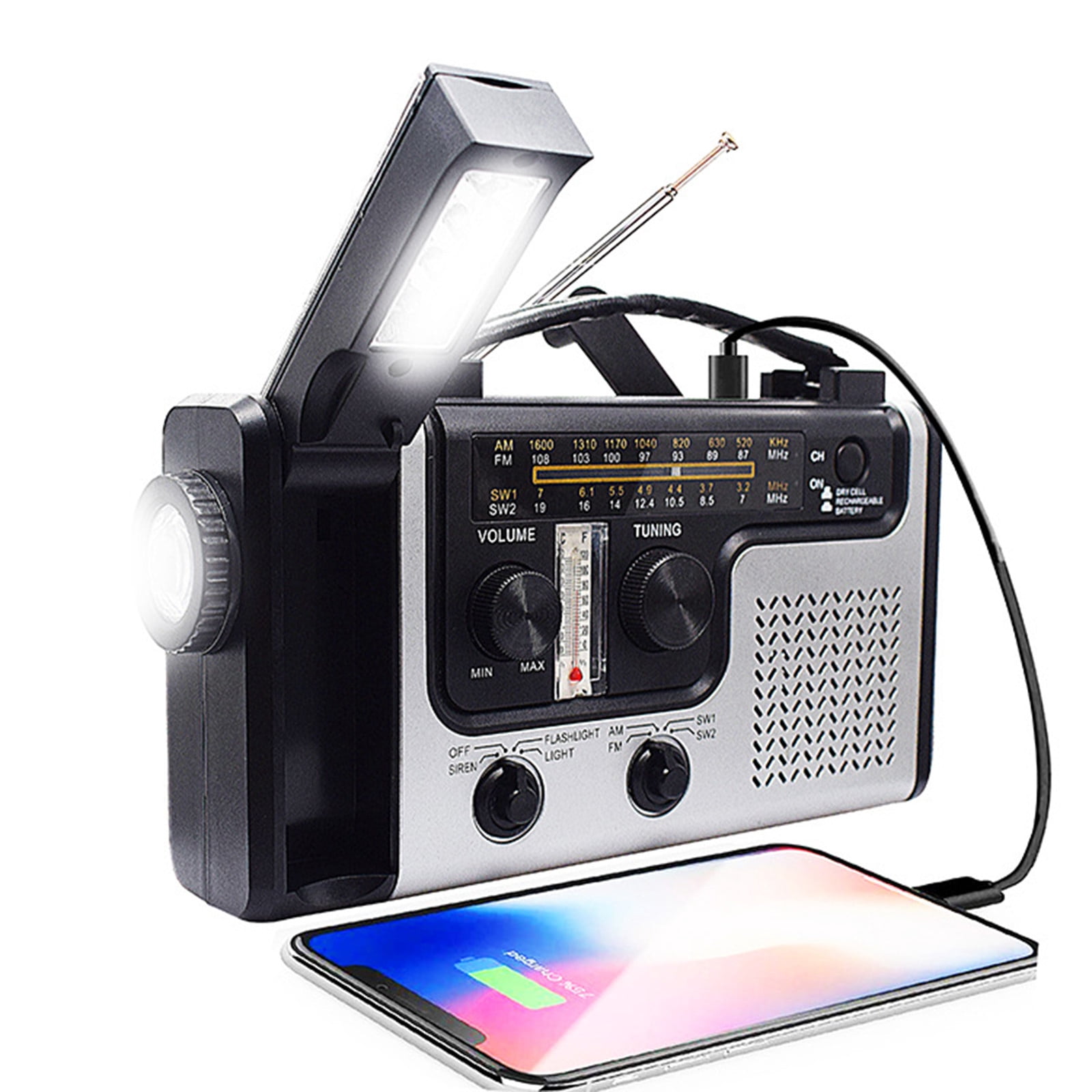 Birdeem Usb To Usb C, Portable Charger Power Bank, Am/Fm/Sw Radio, Hand Crank Portable Survival Emergency Radio,Rechargeable Battery Power Bank Usb Cellphone Charger,Camping Flashlight Lantern, Alarm