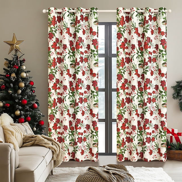 Rideaux de Noël pour Salon - Rideaux Occultants Rouges et Blancs avec Oeillets, 53x84 Pouces Déco Festive