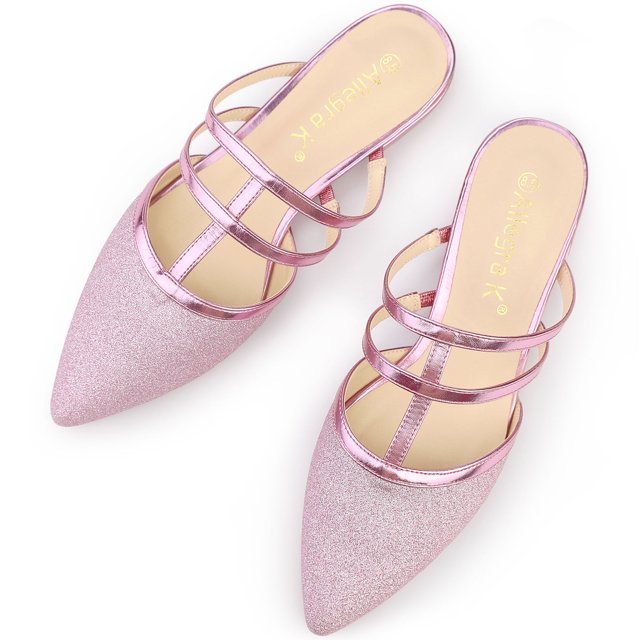 BLISSFUL STEP Women's Glitter Pointy Toe Flats Mules