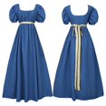 thumbnail image 2 of Robes Regency pour Femmes avec Ceinture en Satin, Manches Bouffantes à Volants, Taille Empire, Robe de Soirée Cosplay L, 2 of 3