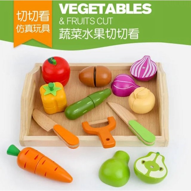 Children Wooden Kitchen Simulation Play House Toy Puzzle Magnetic Vegetables Fruit Cecilia Colorful Mini Toy Model Birthday Gift