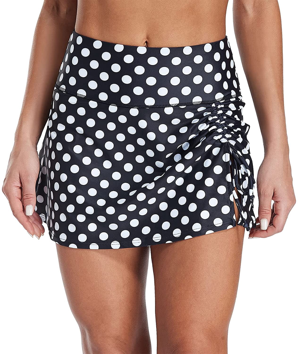 Women Swim Skirt Drawstrings Sides Swim Shorts Bathing Suit Skirted Swimsuit Bottom