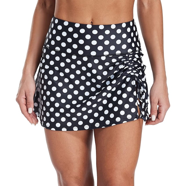 Women Swim Skirt Drawstrings Sides Swim Shorts Bathing Suit Skirted Swimsuit Bottom
