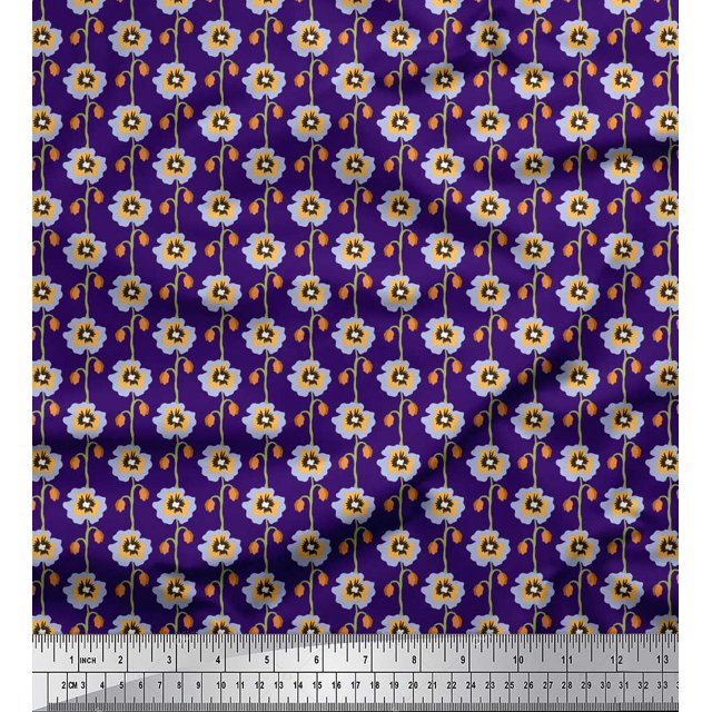 Soimoi polyester Crepe Fabric Artistic Floral Printed Fabric 1 Yard 42 Inch Wide