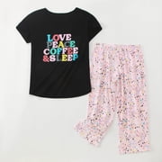 Women Pajamas Set Short Sleeve Top Capri Pants Sleepwear Plus Sleep Wear for Women Womens Sleepwear Set Flannel Pajamas for Women Silk Sleep Wear Womens Pajamas Shorts Pajama Short Pants for Women