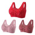 thumbnail image 1 of Lenpel Women's Plus Size Front Closure Bras 3 Pc No Underwire Printed Full Coverage Bralettes Comfortable Everyday Bras(Red,3X-Large), 1 of 7