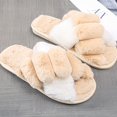 thumbnail image 2 of Coofit Cross Band Slippers Plush: Non-skid Fluffy Slippers Open Toe Slippers for Women, 2 of 10