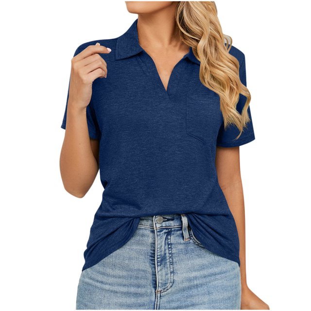Birdeem T-Shirt à Manches Courtes Uni Col Mode pour Femmes Blouse Ample