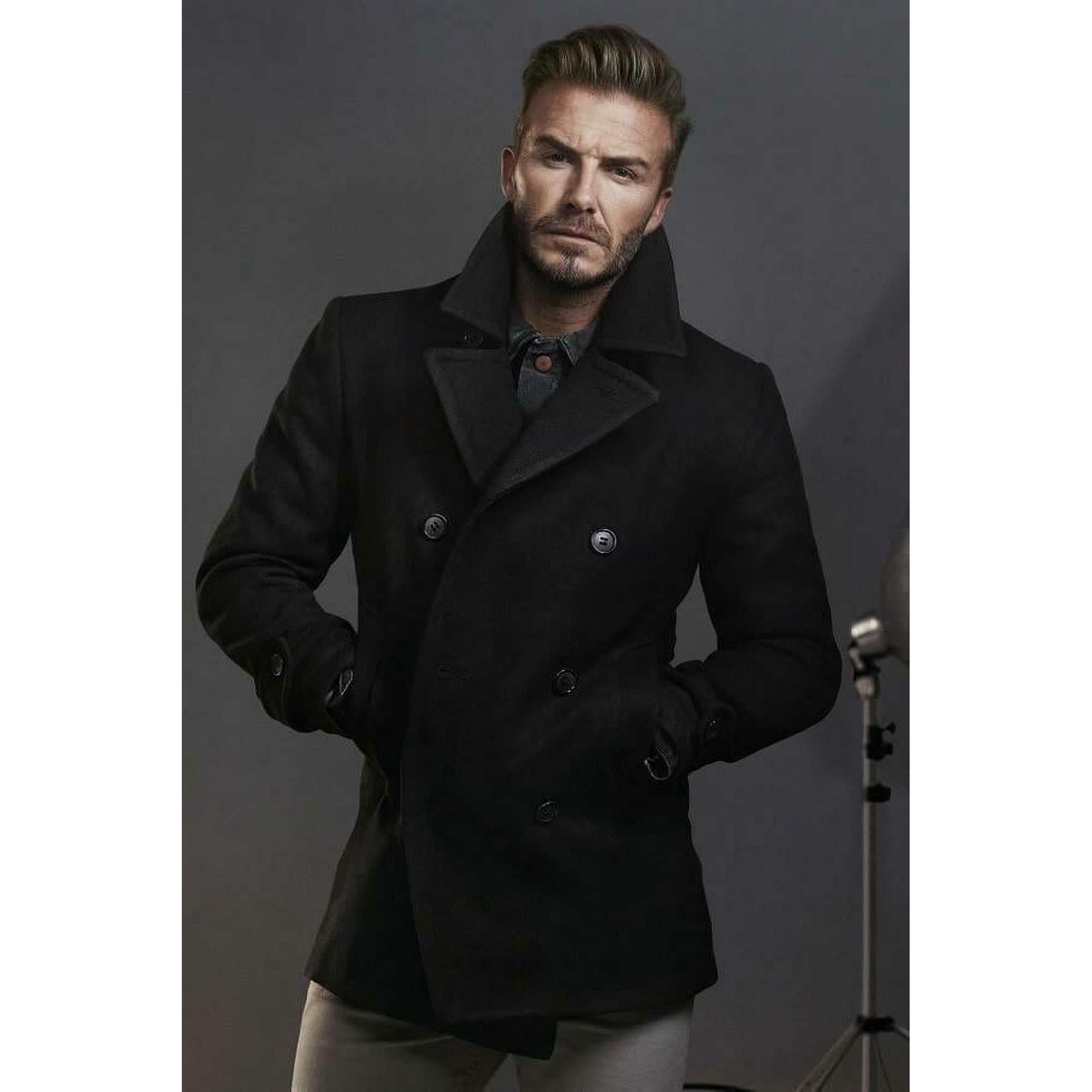 Black Wool Coat Mens Double Breasted Peacoat Black Double Breasted