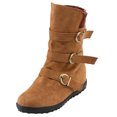 thumbnail image 4 of jsaierl Women Suede Round Toe Zipper Flat Pure Color Buckle Strap Keep Warm Snow Boots, 4 of 8