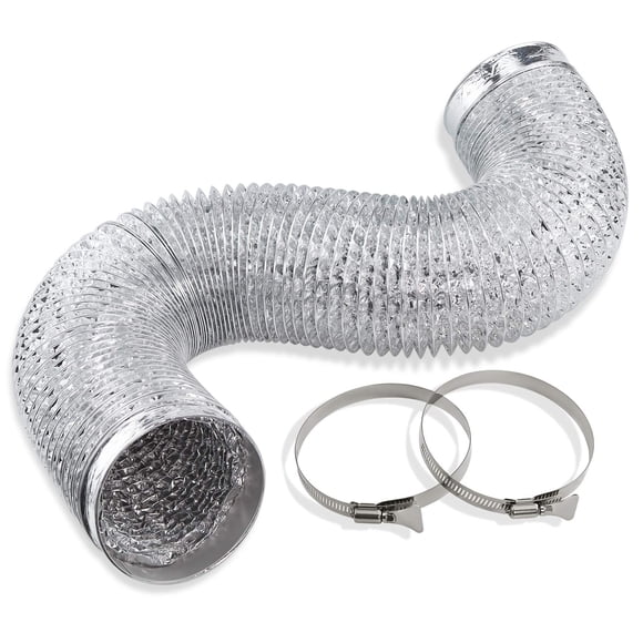 Cenipar Boyau d'Aération pour Sécheuse - Boyau d'Aération de Conduit de 4 Pouces Flexible en Papier D\'aluminium Non Isolé (4 Pouces 8 Pieds) avec 2 Pinces