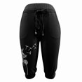 thumbnail image 2 of Lroveb Capri Pants for Women High Waisted Tummy Control Yoga Pants Solid Color Sports Draw Rope Pants Black, 2 of 3