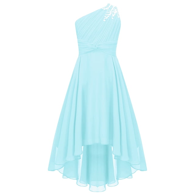 zdhoor Robe Chic pour Filles à une Épaule Sans Manches pour Fête, Soirée, Bal de Promo, Mariage, Robe de Demoiselle d'Honneur Enfant Bleu Pâle 10