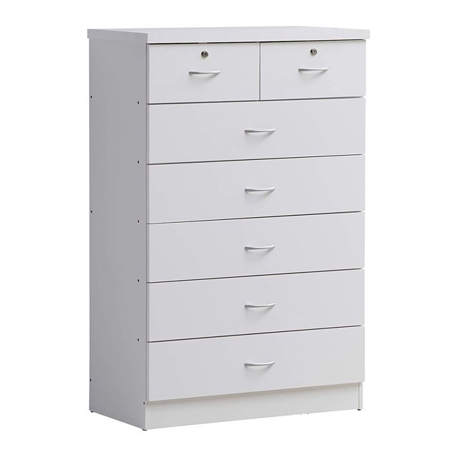 Hodedah Commode Jumbo en Bois à 7 Tiroirs avec 2 Verrous Supérieurs, Blanc