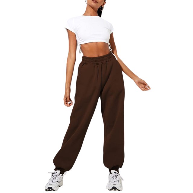 Innerwin Jogger Pants With Pockets Women Trousers Sports Solid Color Lounge Sweatpants Dark Brown S