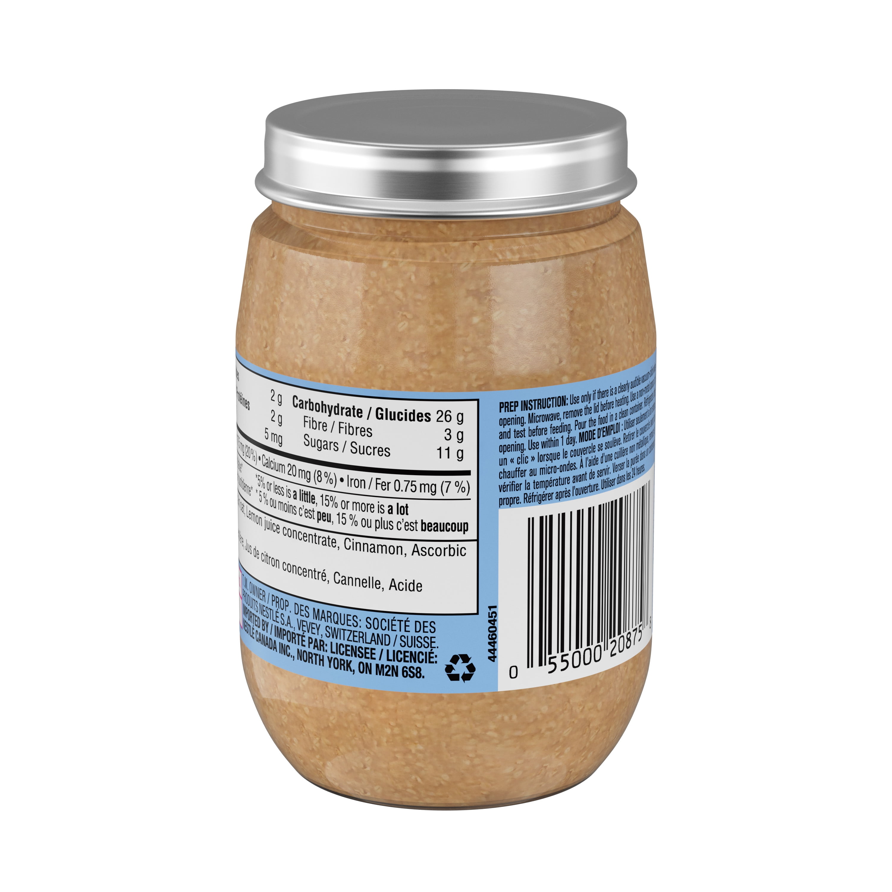 Mealtime Purée de Gruau aux Pommes et à la Cannelle, pour Bébés et Tout-Petits de 8 Mois & Plus, Vrai Fruit, Sans Sucres Ajoutés, Sans OGM, Pot en Verre Refermable & Recyclable