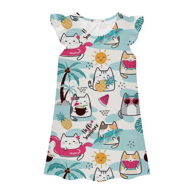 MIASHUI Robe de Princesse pour Filles, Chemises de Nuit, Pyjama pour Petites Filles, Robe de Nuit, Tenue de Sommeil, Multicolore, 6-7 Ans