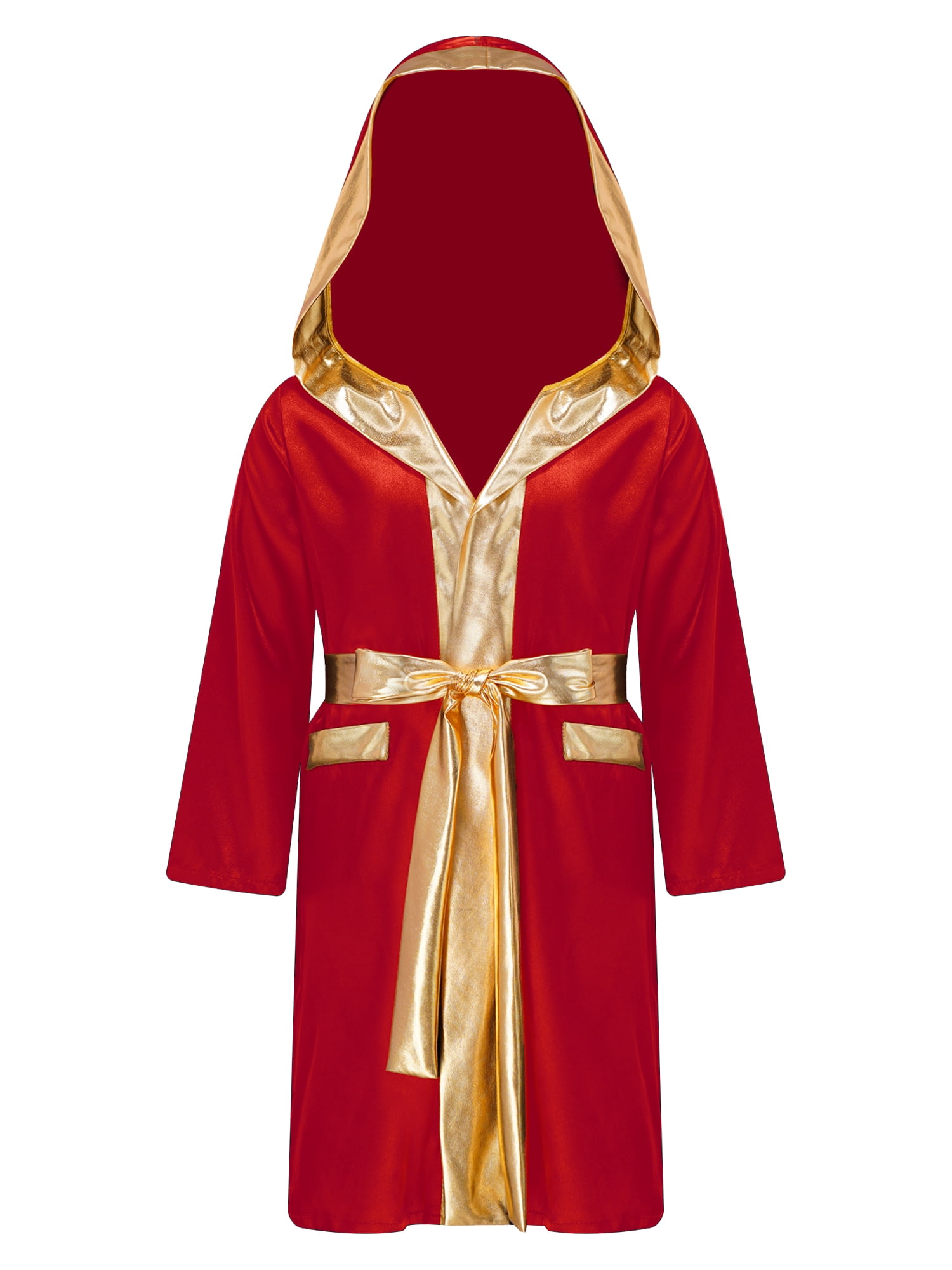 Doomiva Kids Boys Boxing Robe Martial Art Muay Thai Uniform Long Sleeve Kick Boxing Hooded Robe Outfits Burgundy 16