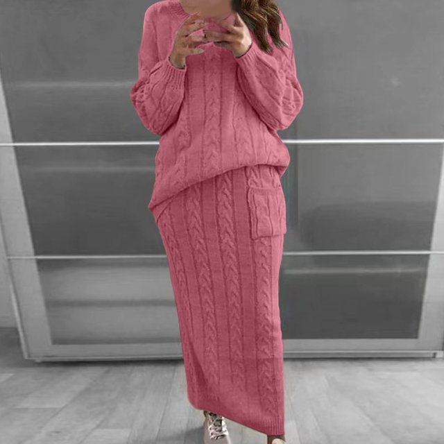 HWRETIE Ensemble pour Femmes Chandail à Col Rond et Pantalon à Jambe Grand Manches Longues Coupe Ample Tenue Décontractée