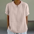 thumbnail image 2 of Timegard Chemises en Coton et Lin pour Femmes Mignonnes Froncées à Manches Bouffantes d'Été Chic Décontracté Amples à Col à Revers Hauts Blouse, 2 of 6
