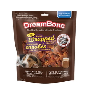 DreamBone Chicken Wrapped Mini Sticks Peanut Butter 40 Count – Rawhide-Free Dog Chews Made with Real Chicken & Peanut Butter, Easy-to-Digest Treats for Small Dogs