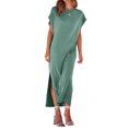thumbnail image 4 of Kmbangi Robes Longues Noires pour Femmes pour l'Été 2023, Manches Chauve-Souris Courtes Col Rond Fendu Robe de Plage Décontractée, 4 of 8