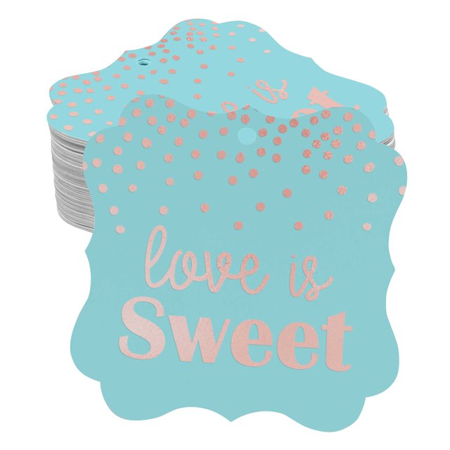 Inkdotpot Pack Of 50 Love Is Sweet Wedding Paper Tags DIY Craft Bracket Shape Real Rose Gold Foil Hang Tags
