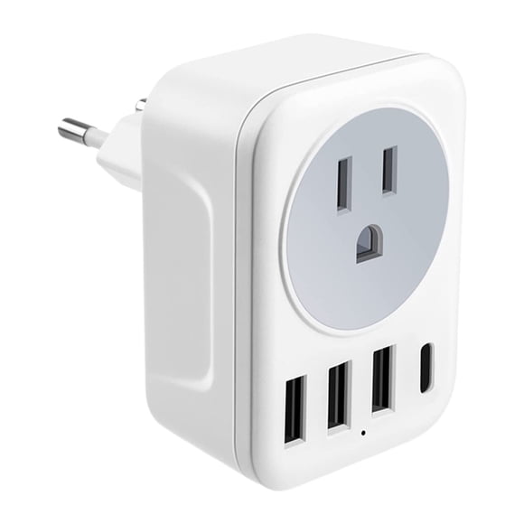 CHENMEI European Travel Plug Adapter Power Plug Adapter with 3 USB Type A 1 Type C Adaptor Charger for US to Most of Europe EU Italy France Germany European