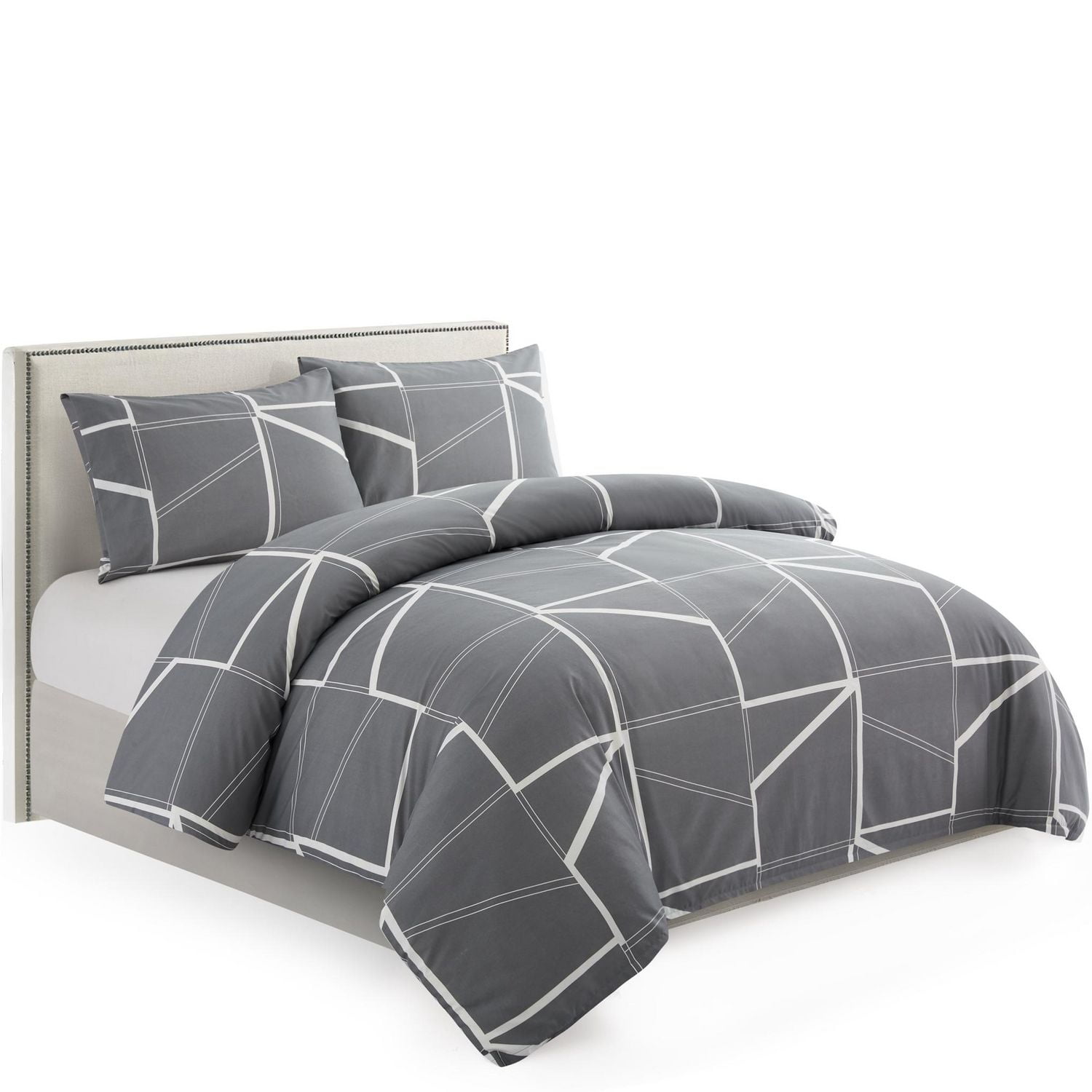 Literie Marina Décoration douce, soyeuse et riche en rayonne de bambou imprimée, toutes saisons, housse de couette, drap-housse, avec fermeture éclair et lien d'angle, motif géométrique fantaisie mode