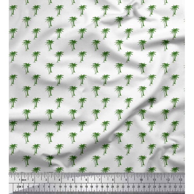 Soimoi Green Georgette Viscose Fabric Palm Tree Print Fabric by Yard 42 Inch Wide