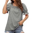 thumbnail image 4 of Womens Short Sleeve Blouses Womens Casual Solid Color Square Neck Short Sleeve Tops Blouses Women Short Sleeve Tops Women Short Sleeve Blouse Short Sleeve Tops for Women, 4 of 8