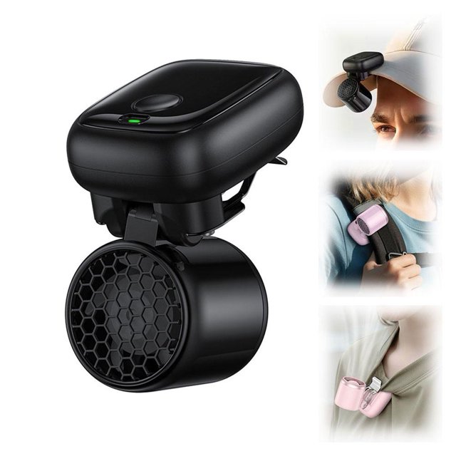 Ventilateur Portable Sans Pales Mini Silencieux Rechargeable Usb à Pince, Ventilateur Personnel Portable 3 Vitesses Réglables, Ventilateur de Taille Portable Mains Libres, Faible Bruit, Charge Rapide Type‐C