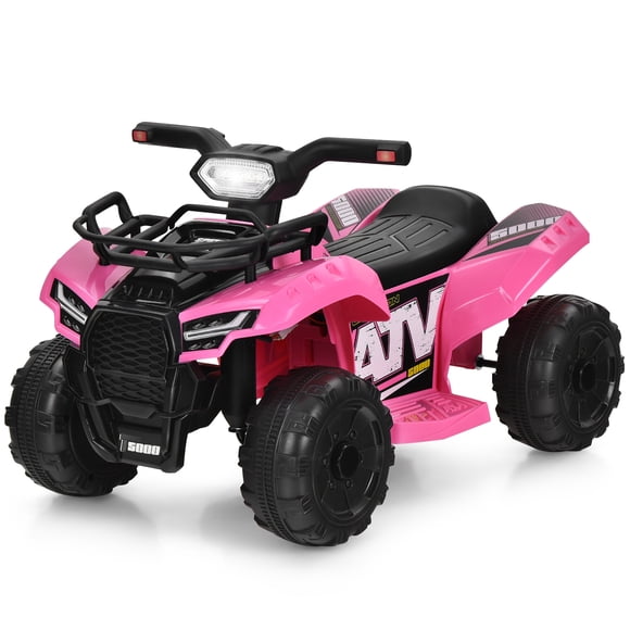 Gymax VTT Quad 6 V à 4 Roues pour Enfants, Voiture à Chevaucher avec Musique, Klaxon, Lumière DEL, Rose