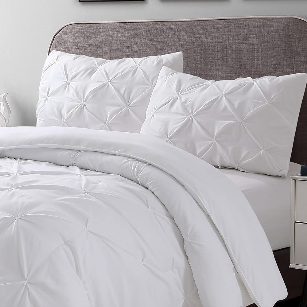 cathay Home Bedding Set: Exquisite Pintuck Design comfy and cozy Ultra Soft Pinch Pleat 2-Piece comforter & Sham Set -White, Twin